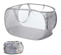 1 PC Collapsible Laundry Baskets, Durable Mesh Foldable Laundry Basket Washing Basket Collapsible Foldable Washing Baskets with Handy Pocket and Reinforced Carry Handles for Home and Travel