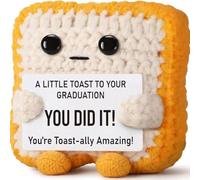 1 PC Crochet Toast Positive Affirmation Gift, Handmade Cotton Knitted Bread Plush with You Did It Card,Cute Emotional Support Desk Decor for Friends Students Coworkers,Birthday,Graduation Gifts