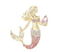 1 Pc Crystal Tail Pins Jewelry Accessory, Beautiful Mermaid Girl Rhinestone Conch Brooch, Exquisite Fashion Ornament Gift for Kids & Lovers