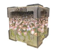 1 Pc Cube Flower Night Light - Mirror Effect Table Lamp, Bedside Lamp, Desk Decor, Ambient Lighting Crafts with Visual Delight, Decorative Lights for Bedrooms Living Rooms