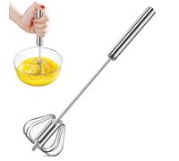 1 PC Egg Whisk Beater, Semi-Automatic Stainless Steel Egg Beater, Metal Hand Push Whisk Blender, Rotating Mixer Stirrer for Baking, Stirring, Whisking, Beating (Silver)