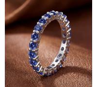 1 pc Exquisite and Glamorous Stackable Silver Full Blue Diamonds Single Row Ring Suitable for Women's Prom Wear Best Gift for Women Fine Jewellery