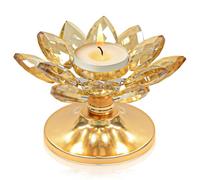 1 PC Gold Crystal Flower Tea Light Holder, Glass Tealight Candlestick with Metal Base, Votive Candle for Table Centerpiece, Wedding/Parties Decor, Nice Gift