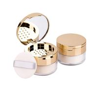 1 Pc Gold Delicate 6 Gram Loose Powder Containers with Puff, Portable Empty Makeup Powder Container, Reusable Plastic Powder Case Mini Powder Compact DIY Makeup Powder Case with Mirror