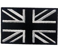 1 Pc Great British Union Flag Patch Embroidered Morale Applique Fastener Hook & Loop UK Emblem, White & Black Fashion Professionals
