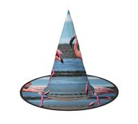 1 PC Halloween Hat â€“ flamingos on the beach Print Witches Decor Party Witch Costume, Pointed Horn Cap, Festive Gift