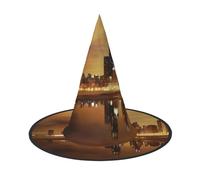 1 PC Halloween Hat – Witch Chicago Print Costume Party, Women Men, Pointed Horn Cap, Light for Festive Easter