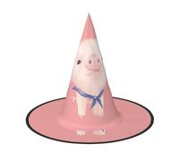 1 PC Halloween Hat â€“ Witch Cute pink pig Print Costume Party, Women Men, Pointed Horn Cap, Light for Festive Easter