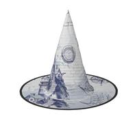 1 PC Halloween Hat – Witch Sail Boat Nautical Compass Print Costume Party, Women Men, Pointed Horn Cap, Light for Festive Easter