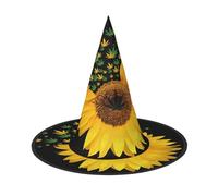 1 PC Halloween Hat – Witch Weed with Sunflower Print Costume Party, Women Men, Pointed Horn Cap, Light for Festive Easter
