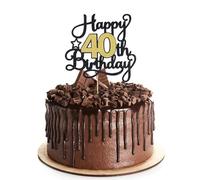 1 Pc Happy 40th Birthday Cake Topper Glitter Black & Gold, 40 Years Cake Topper for Women & Men, Happy 40th Birthday Decorations Cool 40 Year Old Birth Decor