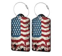 1 Pc Leather Luggage Tags for Suitcases Vintage American Flag Privacy Cover Id Label Leather Address Card Travel Bag