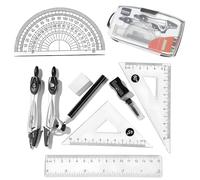 1 Pc Maths Set with Ruler, Pencil, Eraser & Sharpener,Complete Protractor and Compass Set, Geometry Tools for Secondary School, Compass Set & Drafting Supplies