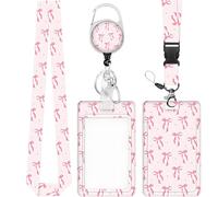 1 Pc Pink Bow Pink Lanyard with Card Holder, Retractable Lanyard with Card Holder, Breakaway Lanyards Clip Retractable, Suitable for Students Teachers and Office Workers