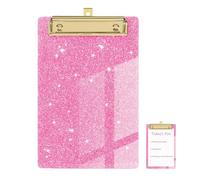 1 PC Plastic Acrylic Gliter Pink Clipboard,Stardard Letter A6 Size Clipboards Cute Confeti Clip Boards/Bingo Boardswith clipfor Classroom,Teacher,Women with Gold Clip,for Office,School (A6/6"x4")