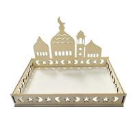 1 Pc Ramadan Tray Wooden Food Serving Tray Moon and Star Tray Islam Eid Mubarak Platter Tray Rectangle Shape Ramadan Plates Eid Tray Ramadan Decor for Eid Party DIY Home Dessert Cupcake Snack (Castle)