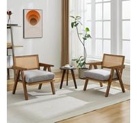 1 Pc Rattan Armchairs Linen Fabric Accent Chairs With Padded Seat (W)68Cm (D)69Cm (H)75Cm - Grey/brown