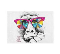 1 PC Rectangle Bathroom Rug Doormat, Plush Bath Shower Mat Absorbent Toilet Rug Non-Slip Pads Contour Rug Bath Mat 16x24 in Portrait Monkey in Rainbow Colored Glasses on White Stay Cool