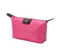 1 PC Rose Red Waterproof Nylon Cosmetic Pouch for Women, Foldable Dumpling Shaped Makeup Bag for Travel and Storage