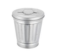 1 Pc Silver Mini Galvanized Trash Can with Lid, Mini Wastebasket Small Metal Buckets with Lids Tabletop Metal Rubbish Bin Flower Pot Pen Holde Trash, Wastebaskets (9.5X9X9CM)