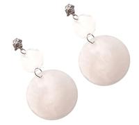 1 Pc Silver Needle White Shell Earrings, 4.4 in / 11.2 cm Wrinkled Circle Dangle Earring, Beach Vacation Style