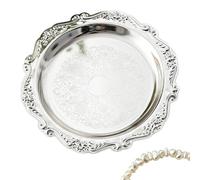 1 Pc Silver Vintage Trinket Dish Tray Holder, Embossed Design, Round Metal Cake Plate Mini Dessert Tray, For Serving Small Cakes, Candies, Nuts, Jewelry Display, Ring Holder, Decorative Accent(4 Inch)