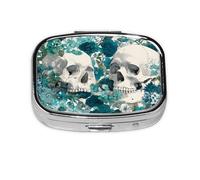 1 pc Small Pill Box 3 Compartment Portable Pill Case for Pocket Purse Pill Organizer Container Holder to Hold Vitamins Medication Fish Oil Supplements (Blue Green Floral Pattern)