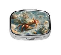 1 pc Small Pill Box 3 Compartment Portable Pill Case for Pocket Purse Pill Organizer Container Holder to Hold Vitamins Medication Fish Oil Supplements (Beach, Seashells, Crabs)