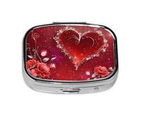1 pc Small Pill Box 3 Compartment Portable Pill Case for Pocket Purse Pill Organizer Container Holder to Hold Vitamins Medication Fish Oil Supplements (Romantic Heart)