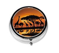 1 pc Small Pill Box 3 Compartment Portable Pill Case for Pocket Purse Pill Organizer Container Holder to Hold Vitamins Medication Fish Oil Supplements (Africa Giraffe Majestic Tree)
