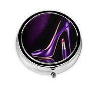 1 pc Small Pill Box 3 Compartment Portable Pill Case for Pocket Purse Pill Organizer Container Holder to Hold Vitamins Medication Fish Oil Supplements (Elegant Purple High Heels with Lipstick)