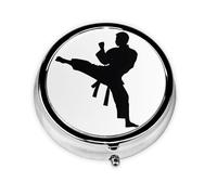 1 pc Small Pill Box 3 Compartment Portable Pill Case for Pocket Purse Pill Organizer Container Holder to Hold Vitamins Medication Fish Oil Supplements (Taekwondo Martial Arts)