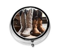 1 pc Small Pill Box 3 Compartment Portable Pill Case for Pocket Purse Pill Organizer Container Holder to Hold Vitamins Medication Fish Oil Supplements (Cowboy Black Hat Western Boots)