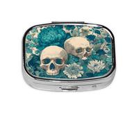 1 pc Small Pill Box 3 Compartment Portable Pill Case for Pocket Purse Pill Organizer Container Holder to Hold Vitamins Medication Fish Oil Supplements (Blue Green Floral Pattern)