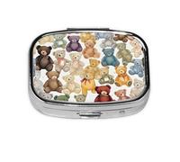 1 pc Small Pill Box 3 Compartment Portable Pill Case for Pocket Purse Pill Organizer Container Holder to Hold Vitamins Medication Fish Oil Supplements (Colorful Bears)