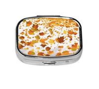 1 pc Small Pill Box 3 Compartment Portable Pill Case for Pocket Purse Pill Organizer Container Holder to Hold Vitamins Medication Fish Oil Supplements (Romantic Autumn The Fall of Maple Leaves)