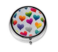 1 pc Small Pill Box 3 Compartment Portable Pill Case for Pocket Purse Pill Organizer Container Holder to Hold Vitamins Medication Fish Oil Supplements (Rainbow Heart)