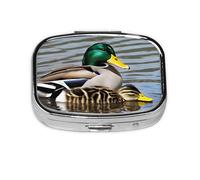 1 pc Small Pill Box 3 Compartment Portable Pill Case for Pocket Purse Pill Organizer Container Holder to Hold Vitamins Medication Fish Oil Supplements (Mallard Duck)