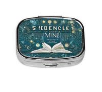 1 pc Small Pill Box 3 Compartment Portable Pill Case for Pocket Purse Pill Organizer Container Holder to Hold Vitamins Medication Fish Oil Supplements (Cartoon Science Theme)