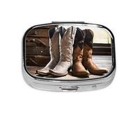 1 pc Small Pill Box 3 Compartment Portable Pill Case for Pocket Purse Pill Organizer Container Holder to Hold Vitamins Medication Fish Oil Supplements (Cowboy Black Hat Western Boots)