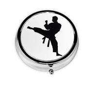 1 pc Small Pill Box 3 Compartment Portable Pill Case for Pocket Purse Pill Organizer Container Holder to Hold Vitamins Medication Fish Oil Supplements (Taekwondo Martial Arts)