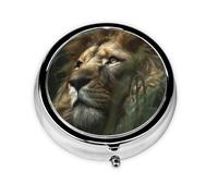 1 pc Small Pill Box 3 Compartment Portable Pill Case for Pocket Purse Pill Organizer Container Holder to Hold Vitamins Medication Fish Oil Supplements (Majestic Lion)