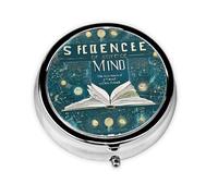 1 pc Small Pill Box 3 Compartment Portable Pill Case for Pocket Purse Pill Organizer Container Holder to Hold Vitamins Medication Fish Oil Supplements (Cartoon Science Theme)