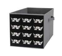 1 PC Square Oxford Cloth Storage Basket Bin Foldable Organizer with Handles, Clothes Bucket Waterproof Laundry Hamper 10.6"x10.6"x10.6" Print Close-up Head Peeking Siberian Husky Dog with Blue