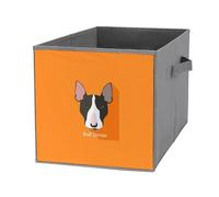 1 PC Square Oxford Cloth Storage Basket Bin Foldable Organizer with Handles, Clothes Bucket Waterproof Laundry Hamper 10.6"x10.6"x10.6" Print Bull Terrier Dog On Orange