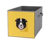 1 PC Square Oxford Cloth Storage Basket Bin Foldable Organizer with Handles, Clothes Bucket Waterproof Laundry Hamper 10.6"x10.6"x10.6" Print Border Collie Dog On Yellow