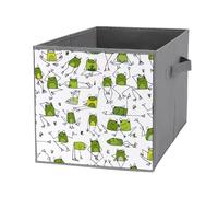 1 PC Square Oxford Cloth Storage Basket Bin Foldable Organizer with Handles, Clothes Bucket Waterproof Laundry Hamper 10.6"x10.6"x10.6" Print 1 Green Frogs Seamless on White