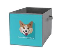 1 PC Square Oxford Cloth Storage Basket Bin Foldable Organizer with Handles, Clothes Bucket Waterproof Laundry Hamper 10.6"x10.6"x10.6" Print Pembroke Welsh Corgi Dog On Turquoise