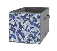 1 PC Square Oxford Cloth Storage Basket Bin Foldable Organizer with Handles, Clothes Bucket Waterproof Laundry Hamper 10.6"x10.6"x10.6" Print Seamless Blue Black Grey Urban Horizontal Camouflage Camo