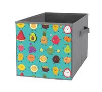 1 PC Square Oxford Cloth Storage Basket Bin Foldable Organizer with Handles, Clothes Bucket Waterproof Laundry Hamper 10.6"x10.6"x10.6" Print Various Fruits Colorful On Green Avocado Pineapple